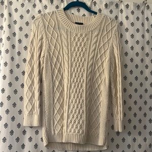 TALBOTS Small Cream Winter Cable-knit Crewneck Sweater Cotton/Wool Cozy